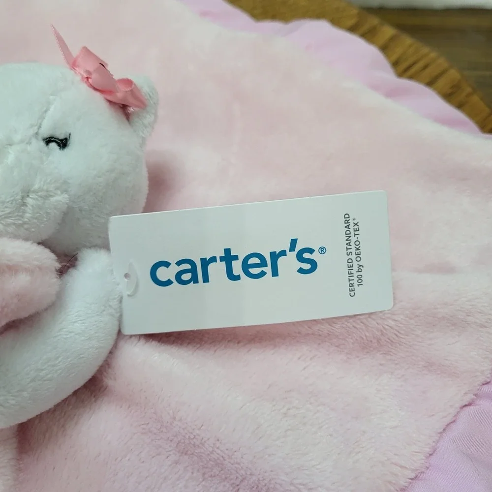NWT Carter's White Plush Kitten Kitty Cat Lovey Pink Security Snuggle Blanket